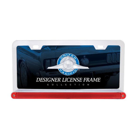 Chrome License Plate Frame With 24 LED 12" GloLight Bar - Red LED/Red Lens