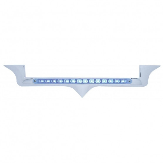 Chrome Hood Emblem Trim With 14 LED Light Bar For Kenworth - Blue LED/Clear Lens