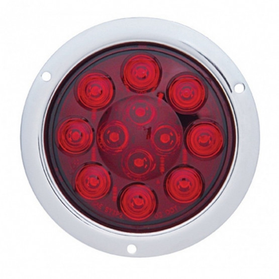 12 LED 4" Round Flange Mount Light (Stop, Turn & Tail) - Red LED/Red Lens (Bulk)