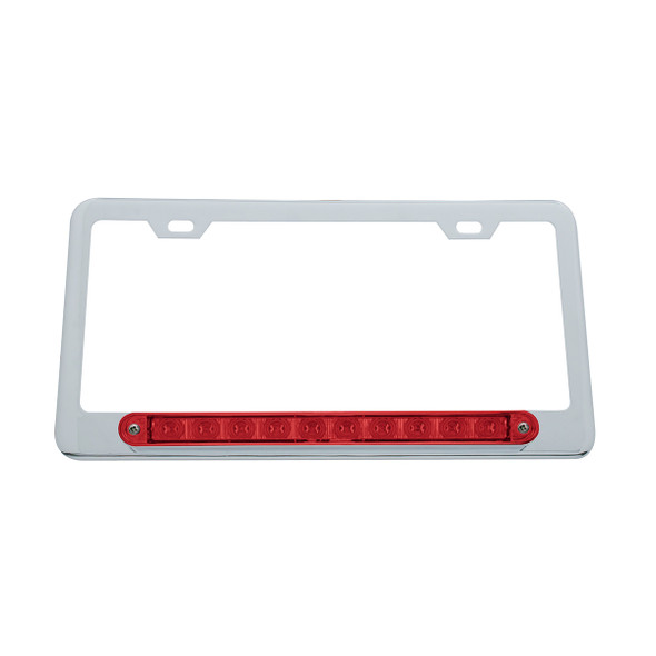 Chrome License Plate Frame With 10 LED 9" Light Bar - Red LED/Red Lens