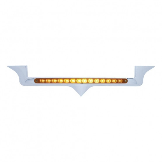 Chrome Hood Emblem Trim With 14 LED Light Bar For Kenworth - Amber LED/Amber Lens