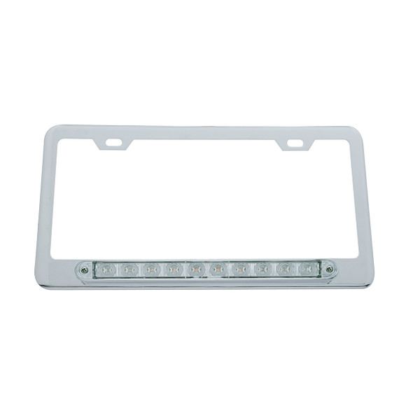 Chrome License Plate Frame With 10 LED 9" Light Bar - Amber LED/Clear Lens
