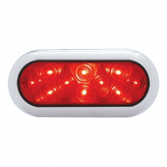 10 LED 6" Oval Flange Mount Light With Bezel (Stop, Turn & Tail) - Red LED/Red Lens