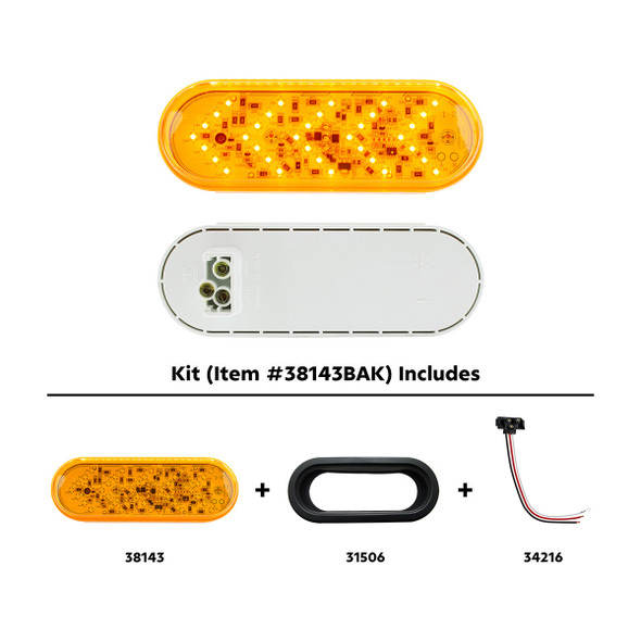 35 LED 6" Oval Sequential Light (Turn Signal) Kit - Amber LED/Amber Lens
