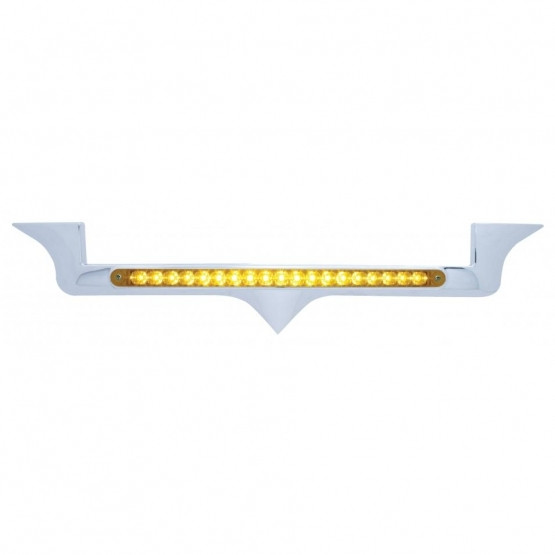 Chrome Hood Emblem Trim With 19 LED Reflector Light Bar For Kenworth - Amber LED/Amber Lens