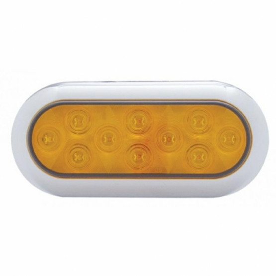 10 LED 6" Oval Flange Mount Turn Signal Light With Bezel - Amber LED/Amber Lens (Bulk)