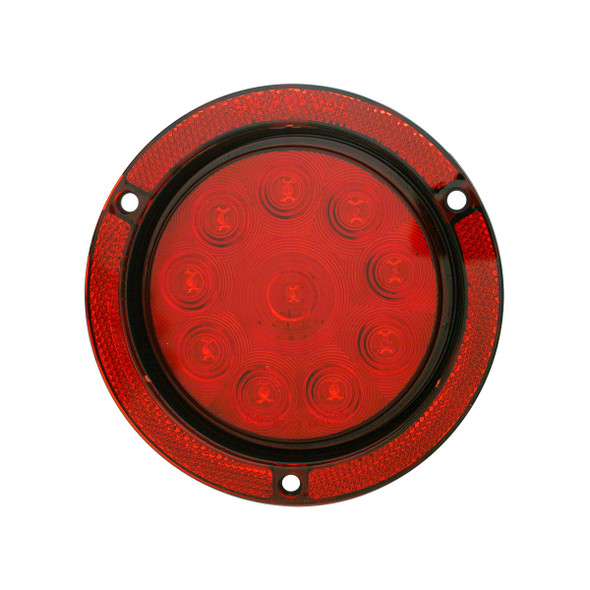 10 LED 4" Round Reflex Flange Mount Light (Stop, Turn & Tail) - Red LED/Red Lens (Bulk)