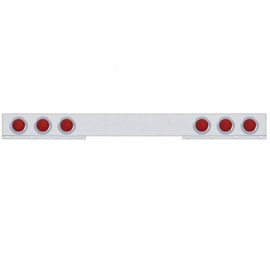 Stainless 1 Piece Rear Light Bar With 6X 36 LED 4" Lights & Bezels - Red LED/Red Lens