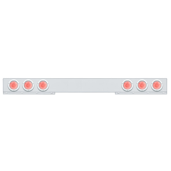 Stainless 1 Piece Rear Light Bar With 6X 36 LED 4" Lights & Bezels - Red LED/Clear Lens