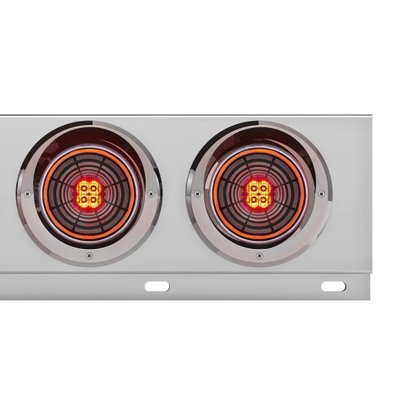 3-3/4" Bolt Pattern Chrome Spring Loaded Bar With 6X 4" 13 Red LED Abyss Lights & Visors - Clear Lens (Pair)