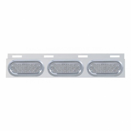 Stainless Top Mud Flap Plate With 3X 19 LED 6" Oval Lights & Visors - Red LED/Clear Lens (Each)