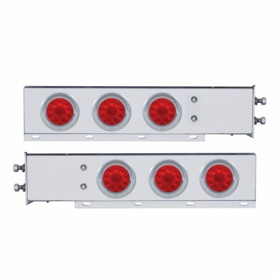 2.5" Bolt Pattern Chrome Spring Loaded Bar W/6X 4" 10 LED Lights & Visors -Red LED & Lens (Pair)