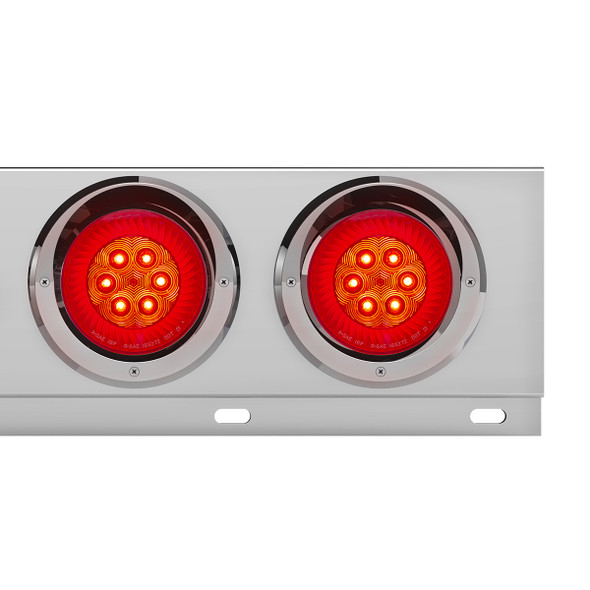 3-3/4" Bolt Pattern Chrome Spring Loaded Bar With 6X 4" 16 Red LED Turbine Lights & Visors - Red Lens (Pair)