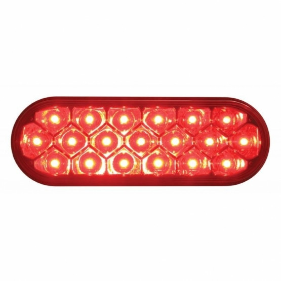 Stainless Top Mud Flap Plate With 3X 19 LED 6" Oval Lights & Grommets - Red LED/Red Lens (Each)