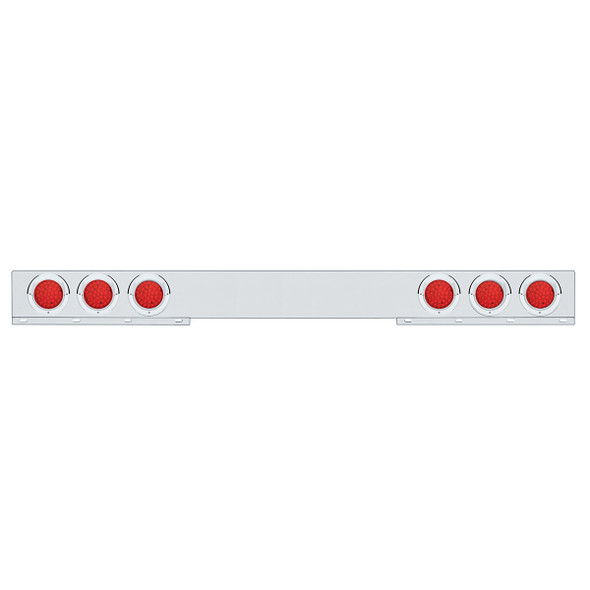 Chrome 1 Piece Rear Light Bar With Six 36 LED 4" Lights & Visors - Red LED/Red Lens