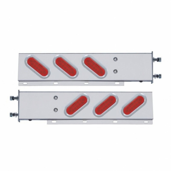 3-3/4" Bolt Pattern SS Spring Loaded Bar With 6 Oval 12 LED Lights & Bezel -Red LED & Lens (Pair)