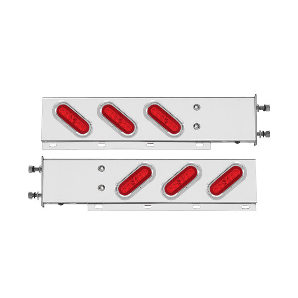 3-3/4" Bolt Pattern SS Spring Loaded Bar With 6X 22 Red LED 6" Oval GloLight & Visor -Red Lens (Pair)
