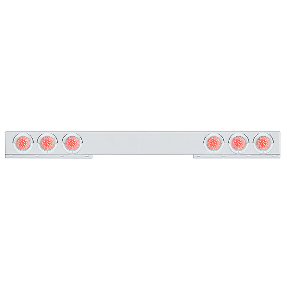 Chrome 1 Piece Rear Light Bar With Six 36 LED 4" Lights & Visors - Red LED/Clear Lens