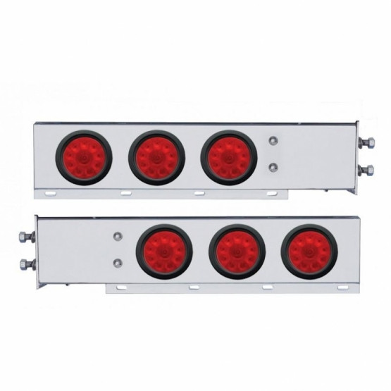 2.5" Bolt Pattern Chrome Spring Loaded Bar W/6X 4" 10 LED Lights -Red LED & Lens (Pair)
