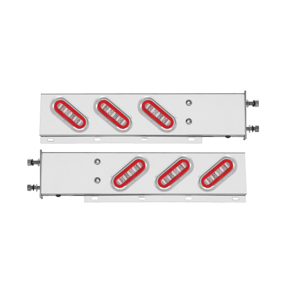 3-3/4" Bolt Pattern SS Spring Loaded Bar With 6X 22 Red LED 6" Oval GloLight & Visor -Clear Lens (Pair)