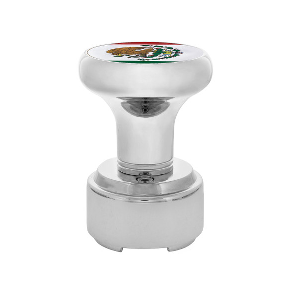 Thread-On Gearshift Knob With 9/10 Speed Adapter & Mexico Flag Sticker - Chrome