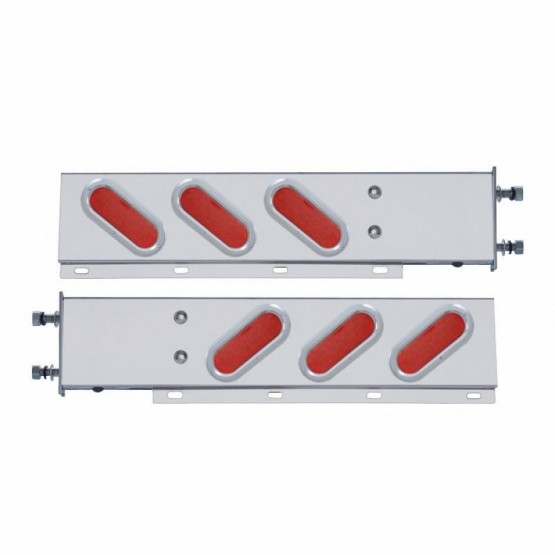 3-3/4" Bolt Pattern SS Spring Loaded Bar With 6" Oval 19 LED Lights & Bezel -Red LED & Lens (Pair)