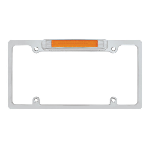 Chrome License Plate Frame With Auxiliary Light - Amber LED/Amber Lens