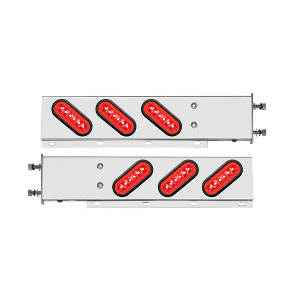 3-3/4" Bolt Pattern SS Spring Loaded Bar With 6X 22 Red LED 6" Oval GloLight & Grommet -Red Lens (Pair)
