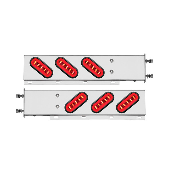 3-3/4" Bolt Pattern SS Spring Loaded Bar With 6X 22 Red LED 6" Oval GloLight & Grommet -Clear Lens (Pair)