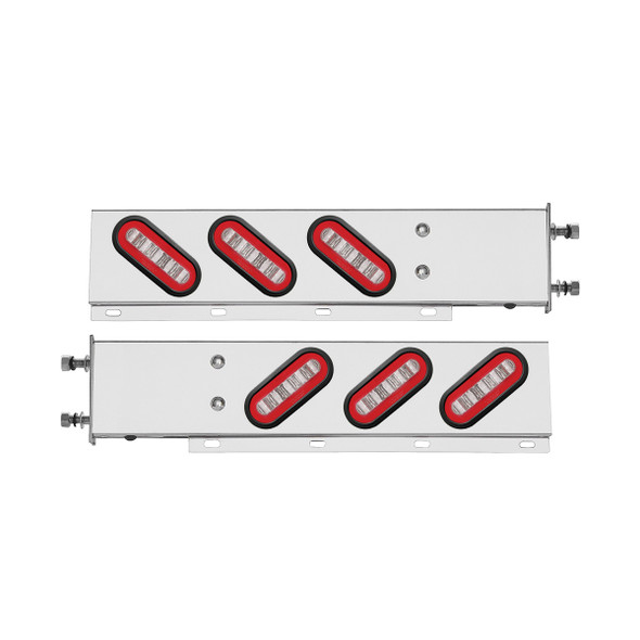 3-3/4" Bolt Pattern SS Spring Loaded Bar With 6X 22 Red LED 6" Oval GloLight & Grommet -Clear Lens (Pair)