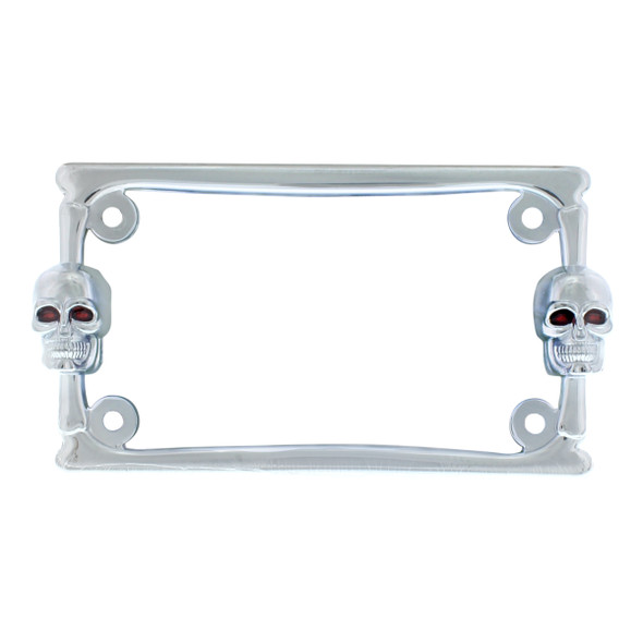 Two Skull Motorcycle License Plate Frame - Chrome
