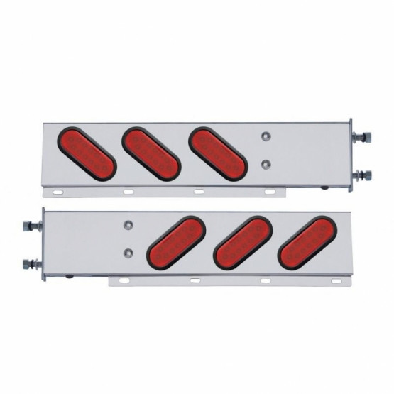 3-3/4" Bolt Pattern SS Spring Loaded Bar With 6 Oval 12 LED Lights -Red LED & Lens (Pair)