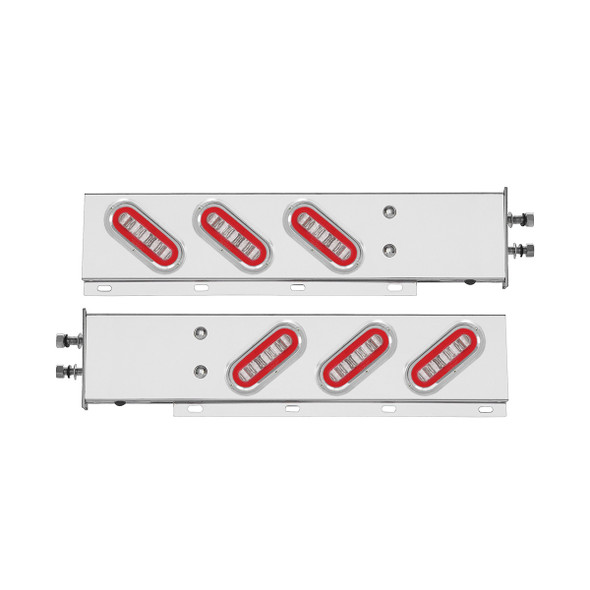 2.5" Bolt Pattern SS Spring Loaded Bar With 6X 22 Red LED 6" Oval GloLight & Visor -Clear Lens (Pair)