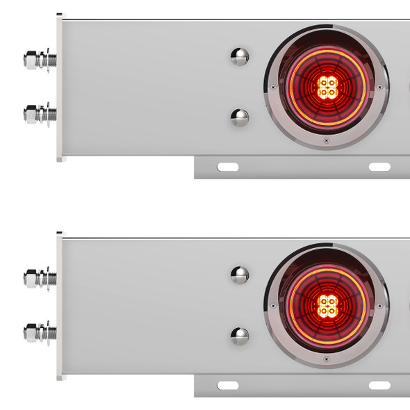 2.5" Bolt Pattern Chrome Spring Loaded Bar W/6X 4" 13 LED Abyss Lights & Visors - Red LED/Red Lens (Pair)