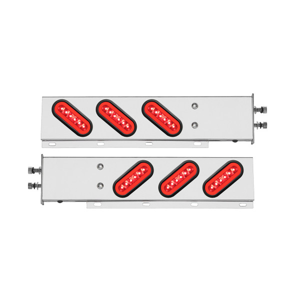 2.5" Bolt Pattern SS Spring Loaded Bar With 6X 22 Red LED 6" Oval GloLight & Grommet -Red Lens (Pair)