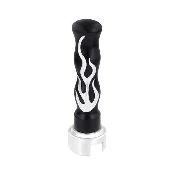 Thread-On Flame Gearshift Knob With Adapter For Eaton Fuller 13/15/18 Speed - Black With Chrome Flame