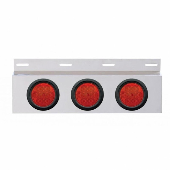 Stainless Top Mud Flap Plate With 3X 7 LED 4" Reflector Lights & Grommets - Red LED/Red Lens (Each)