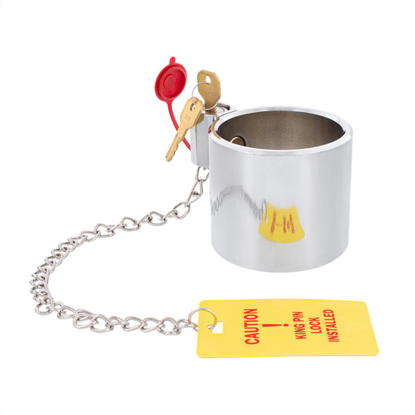 Heavy Duty Steel King Pin Lock With 12" Warning Tag For 2" Diameter Kingpin