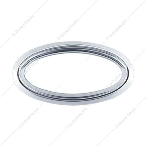 20592-UP CHROME PLASTIC BEZELS WITH VISOR FOR 3" X 1-1/8" PETERBILT DOOR EMBLEM (CARD OF 2)