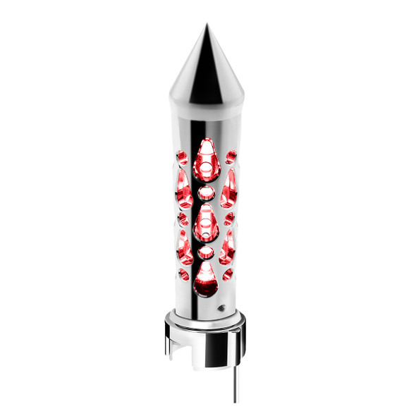 Brooklyn Style Spike Gearshift Knob With LED 13/15/18 Speed Adapter - Chrome/Red LED
