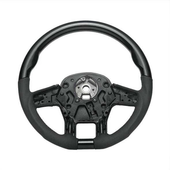 18" YourGrip Leather & Wood Candy Color Steering Wheel For 2012-2021 PB 579&2013-2021 KW T680-Glossy Black