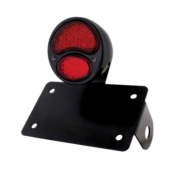 Black 1928 Ford Model A Style LED Tail Light Assembly With Horizontal Mounting Bracket For Motorcycle