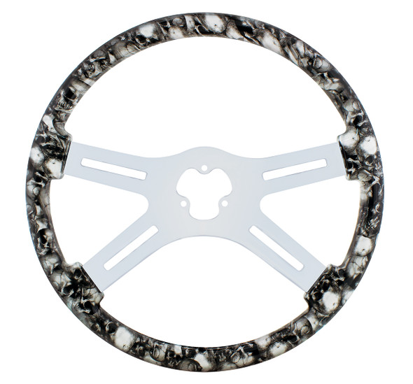 18" Skull Steering Wheel Only With Hydro-Dip Finish Wood - White/Gray