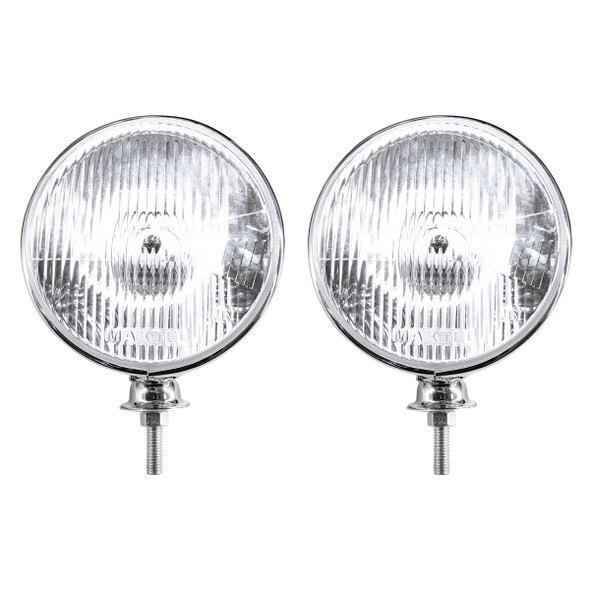 7" Chrome Dietz Style Headlight With 12 Volt Flat H4 Halogen Bulb (Pair)