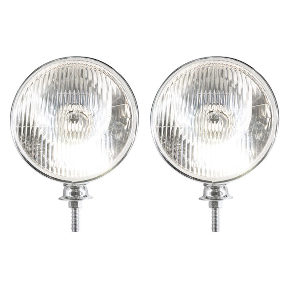 7" Chrome Dietz Style Headlight With 12 Volt Flat H4 Halogen Bulb (Pair)