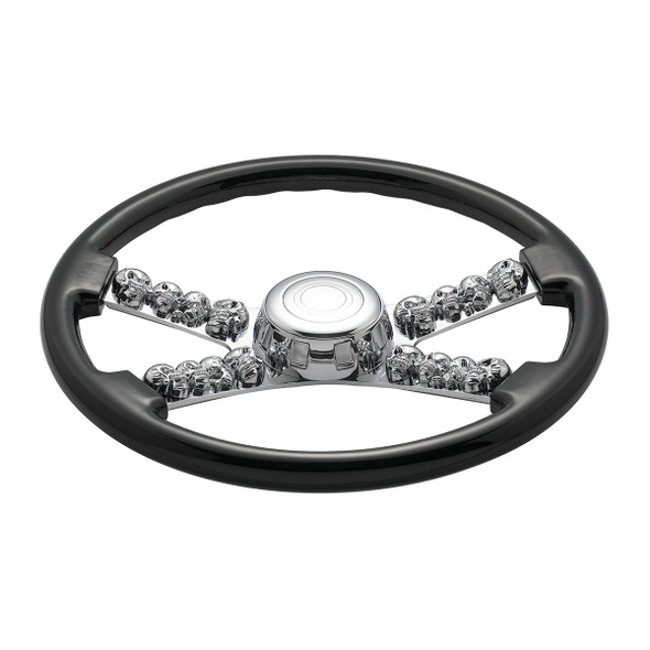 18" Chrome Steering Wheel With Skull Accent - Black
