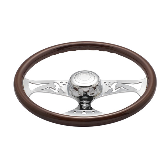 18" Lady Steering Wheel With Chrome Horn Bezel And Horn Button - Woodgrain