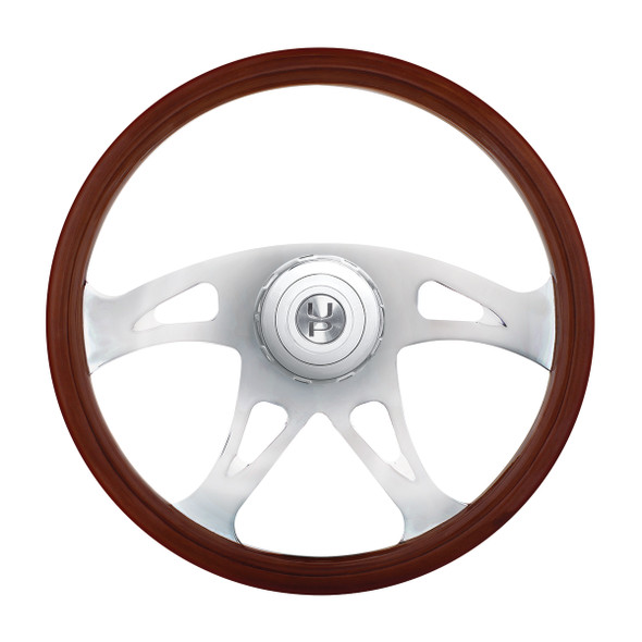 18" Boss Style Wood Steering Wheel With Hub & Horn Button Kit For Peterbilt (2006+) & Kenworth (2003+)
