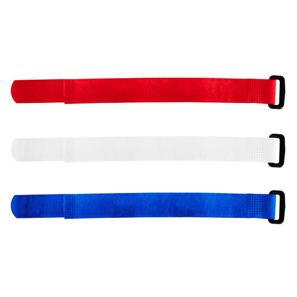 8" x 3/4"  Red,White,Blue Hook & Loop Velcro Strip-Tie Fasteners with Buckle (8-Pack)