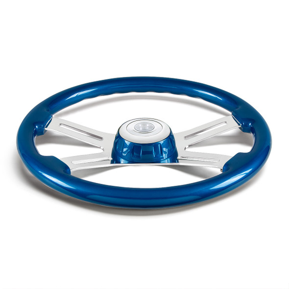 18" 4 Spoke Steering Wheel With Color Matching Horn Bezel - Electric Blue